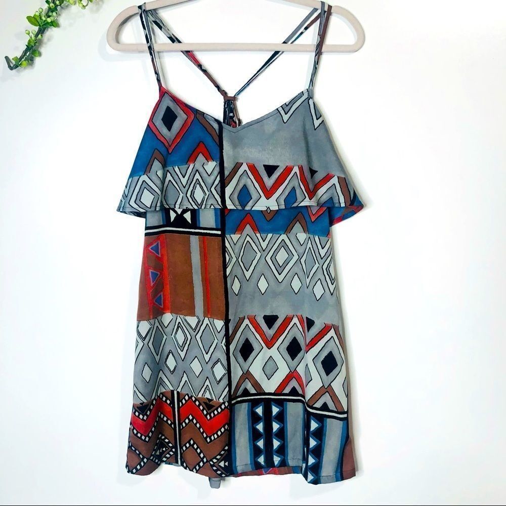 Billabong Geometric Boho Gray Blue Red Dress